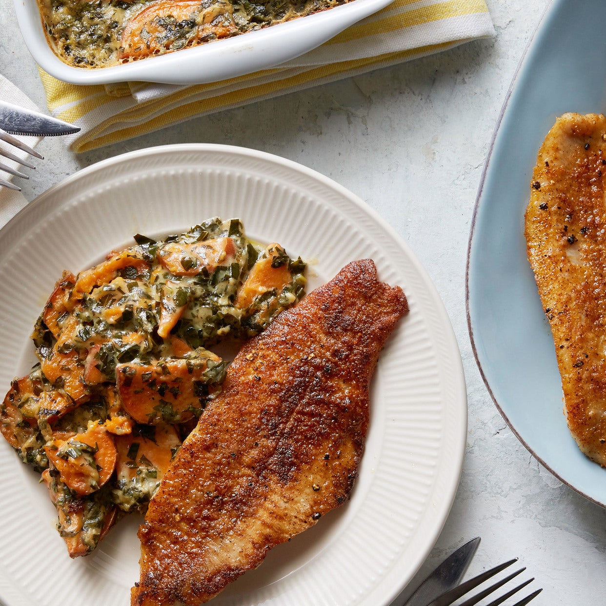 Recipe Blackened Cajun Catfish with Sweet Potato & Collard Green