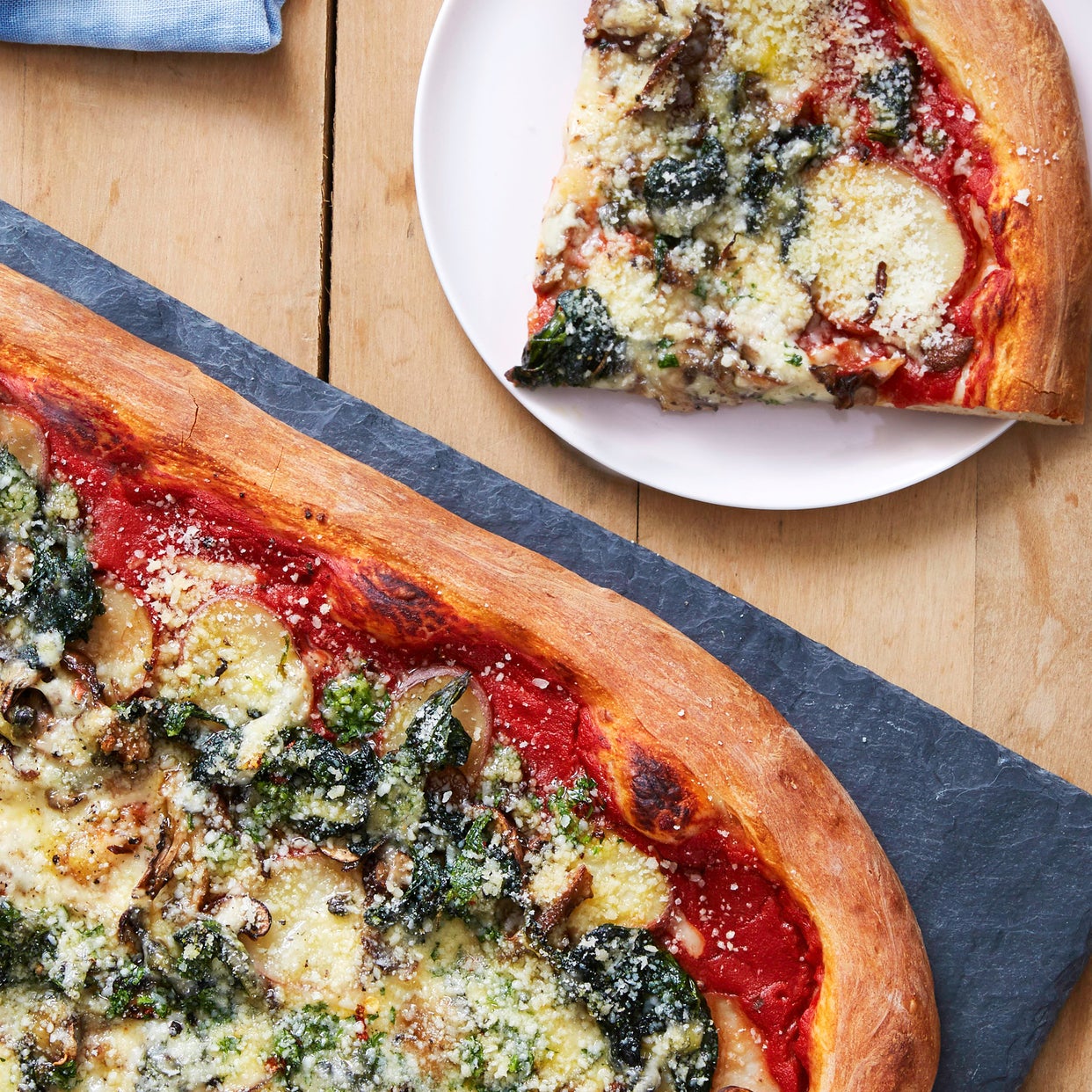 Recipe Mushroom & Potato Pizza with Fontina Cheese, Spinach & Garlic