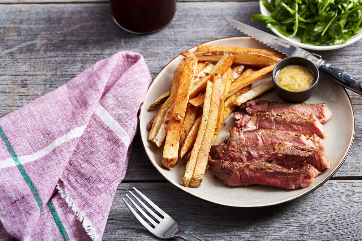 Recipe Steak Frites with Arugula Salad & Creamy Mustard Sauce Blue Apron
