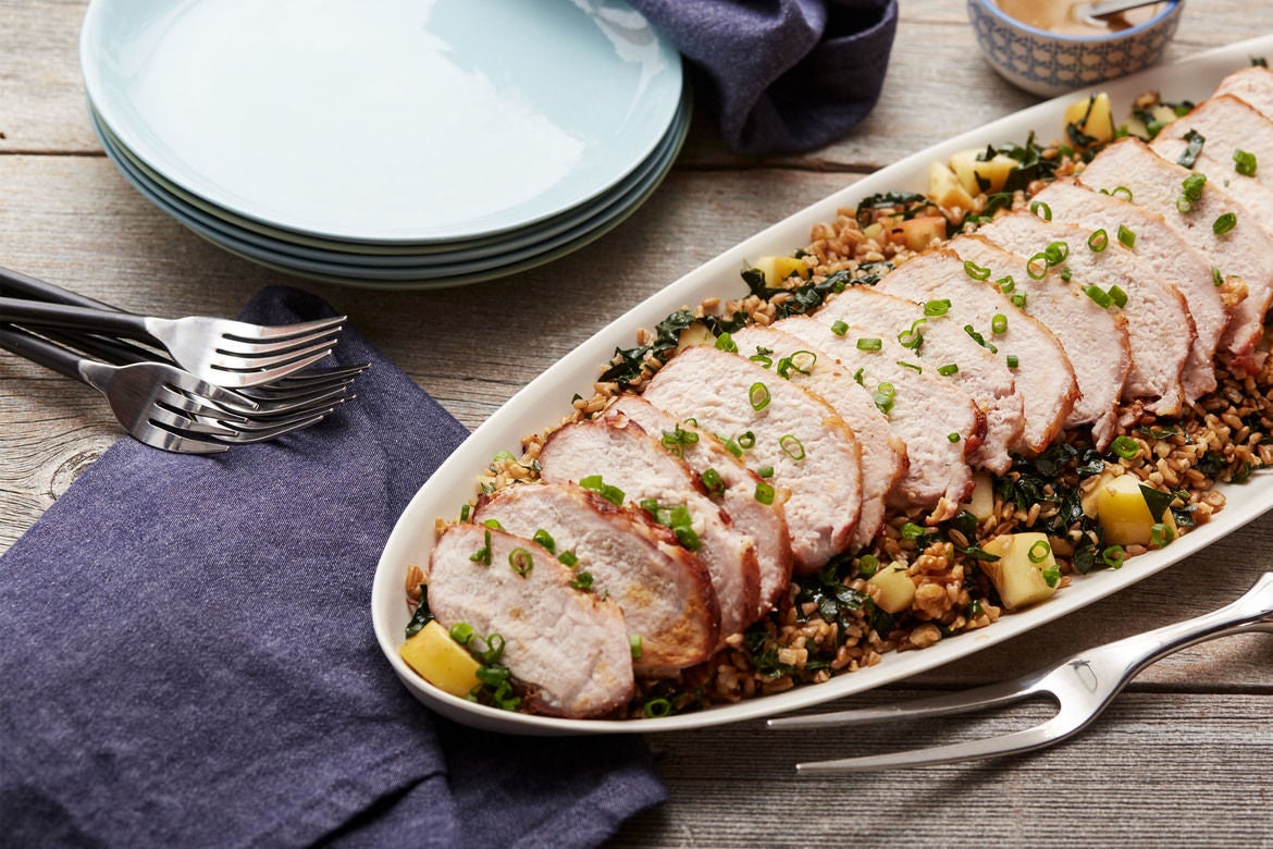 Recipe Roasted Pork with Apple, Walnut & Farro Salad Blue Apron