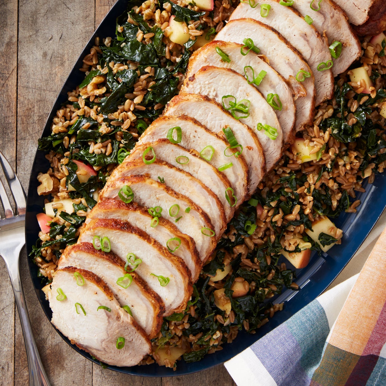 Recipe Roasted Pork with Apple, Walnut & Farro Salad Blue Apron