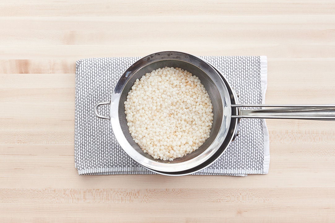 Recipe Seared Chicken & Pearl Couscous with Crispy Capers & Blood