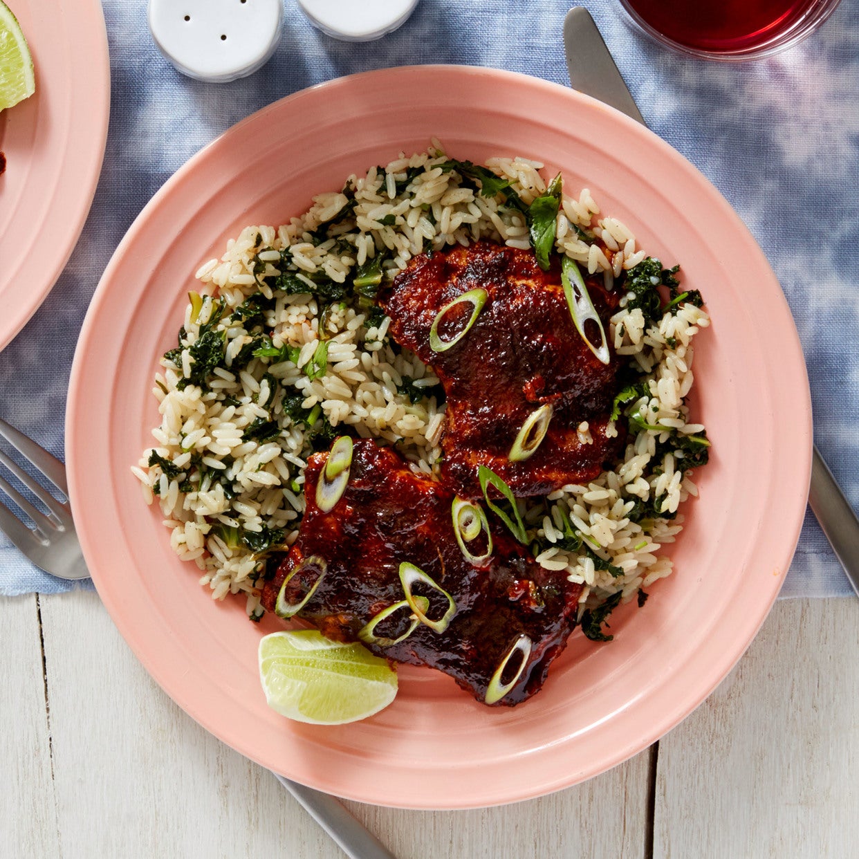 Recipe Ancho ChileGlazed Chicken with Kale & Garlic Rice Blue Apron