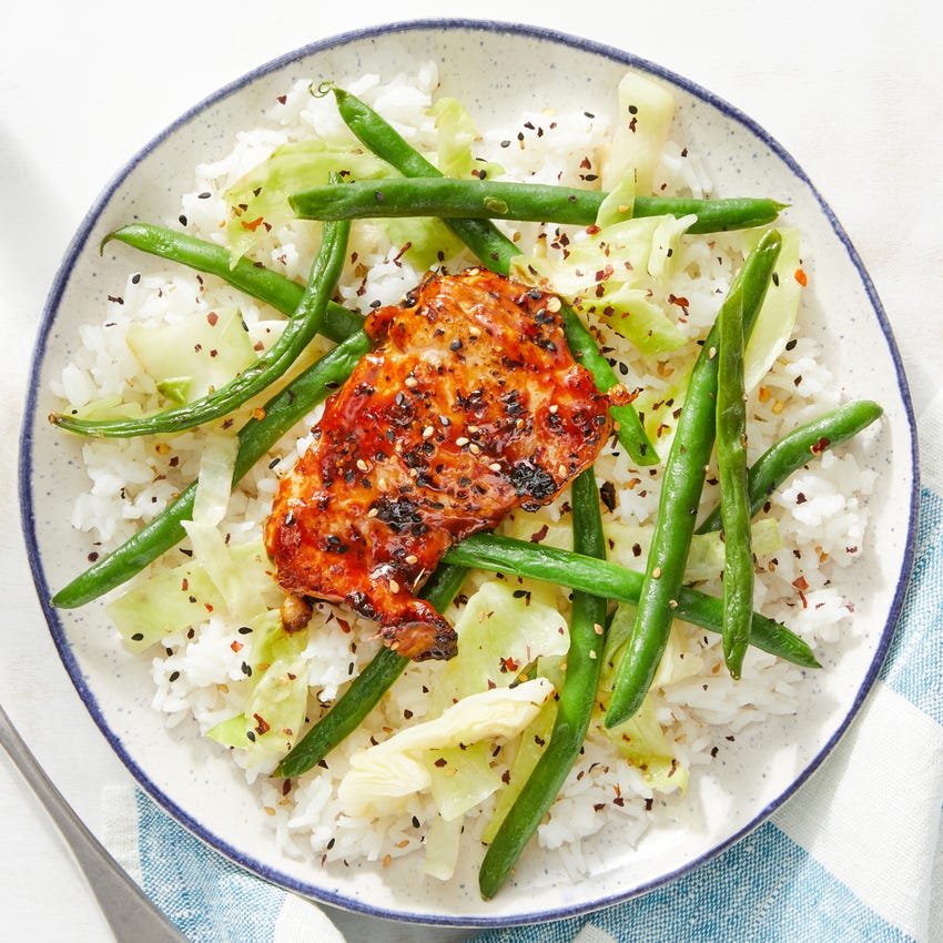Recipe Spicy SoyGlazed Chicken Thighs with Green Beans & Jasmine Rice