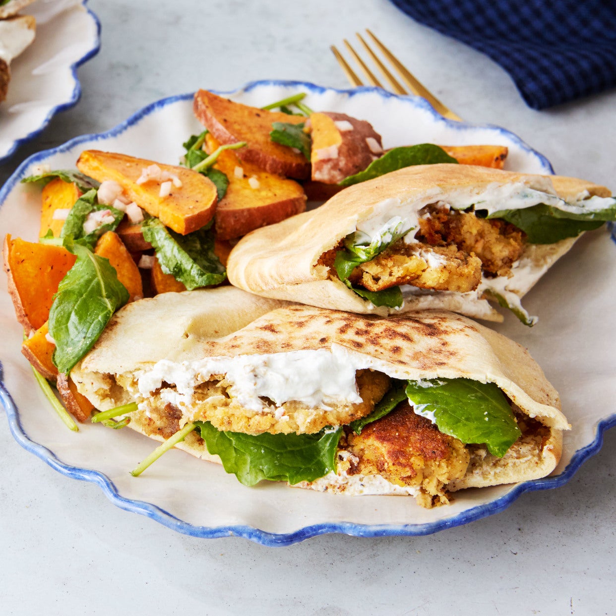 Recipe Falafel Pitas with Roasted Sweet Potato & Yogurt Sauce Blue Apron