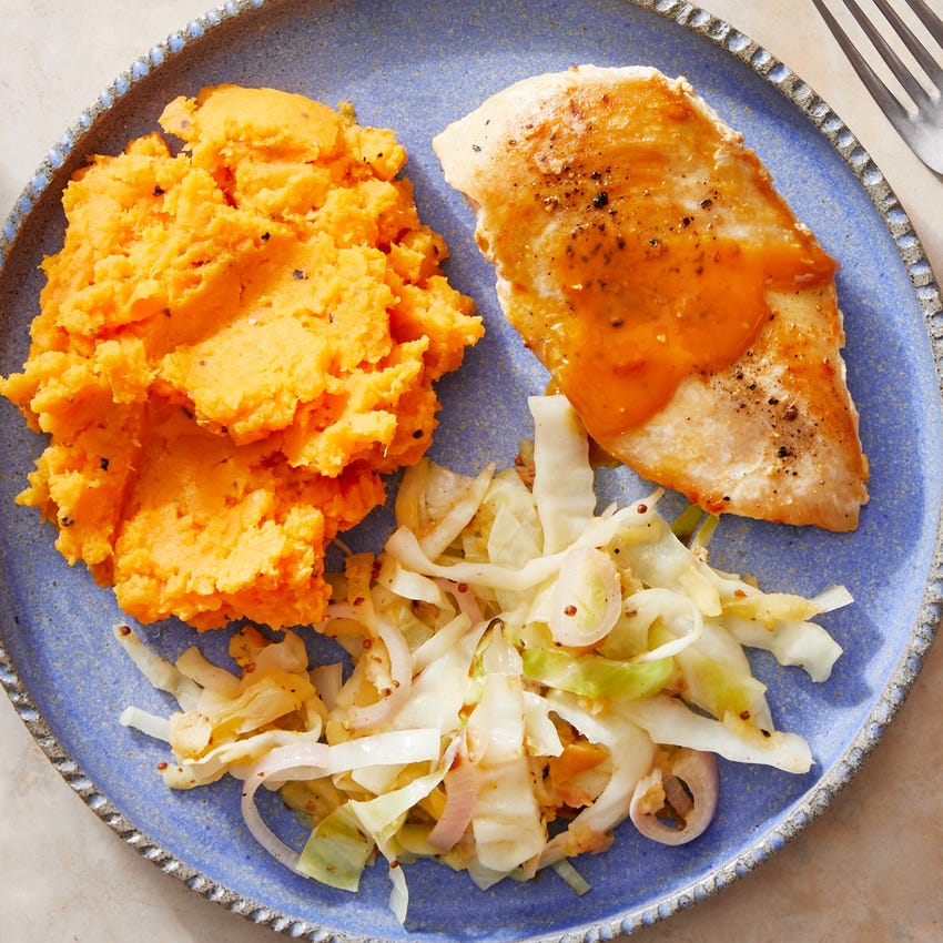 Recipe Glazed Chicken Mashed Sweet Potatoes With Sauteed Cabbage Apple Blue Apron Cabbage can be used fresh white or sauerkraut, or even color. glazed chicken mashed sweet potatoes with sauteed cabbage apple