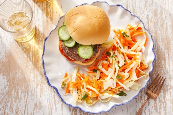 Korean-Style Burgers with Marinated Cucumber & Sesame-Dressed Slaw-image