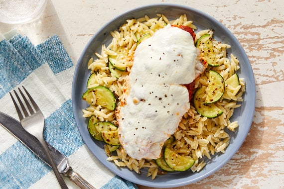 Mozzarella & Tomato Baked Chicken with Orzo & Zucchini-image