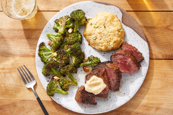 Cajun-Spiced Steaks & Biscuits with Broccoli & Maple Butter-image