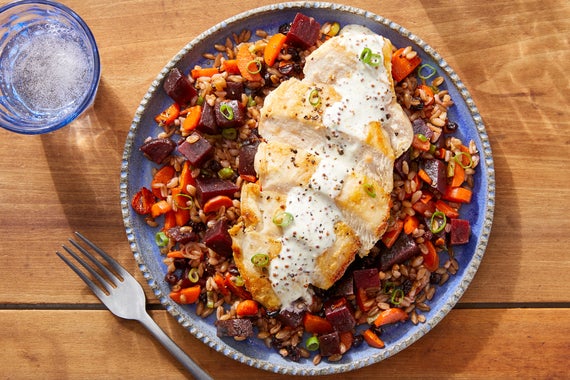Chicken & Creamy Lemon-Mustard Sauce with Carrots, Beets & Farro-image