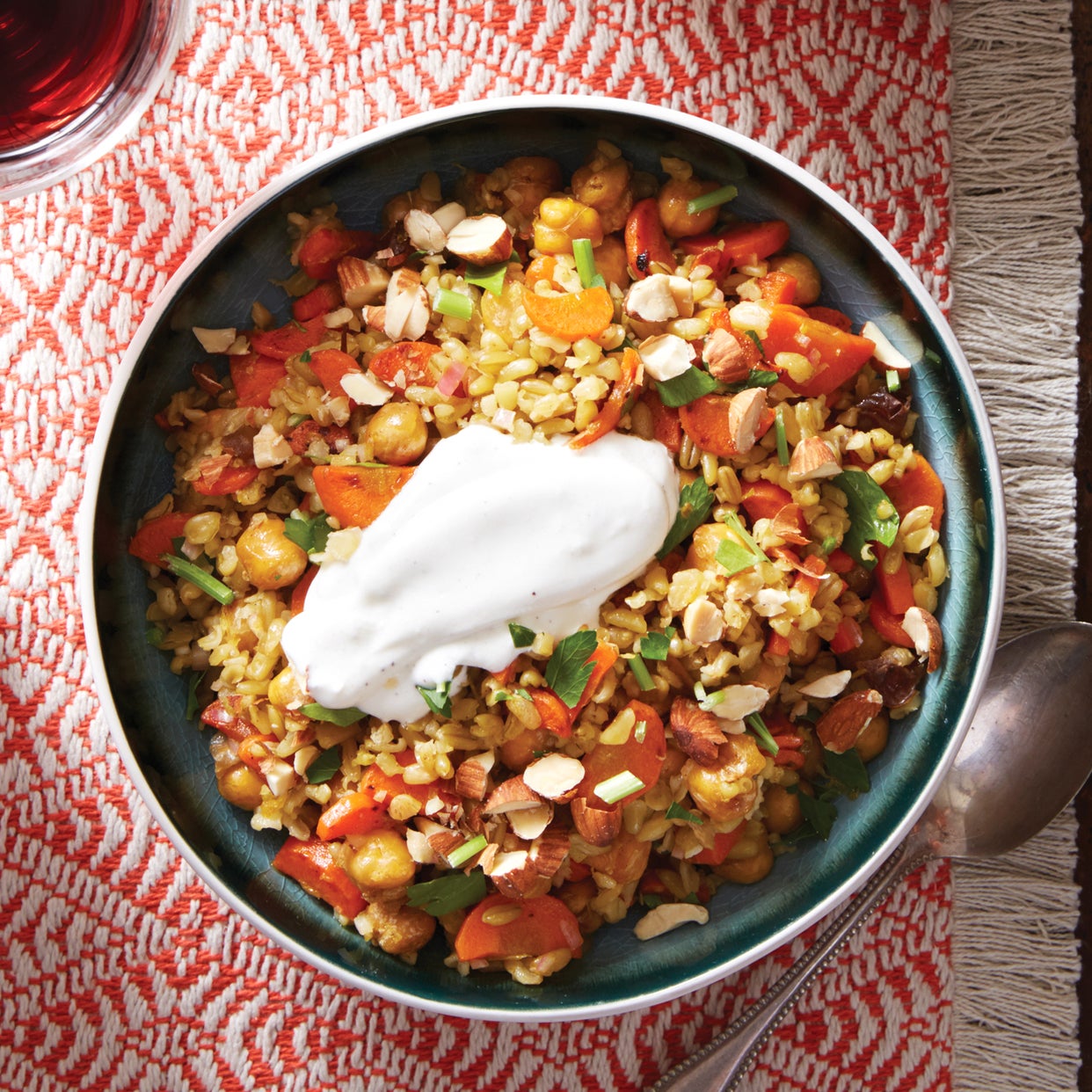 Recipe Crispy Chickpea & Freekeh Salad with Lemon Labneh & Harissa