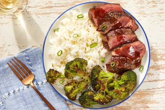 Seared Steaks & Hoisin Pan Sauce with Jasmine Rice & Broccoli-image
