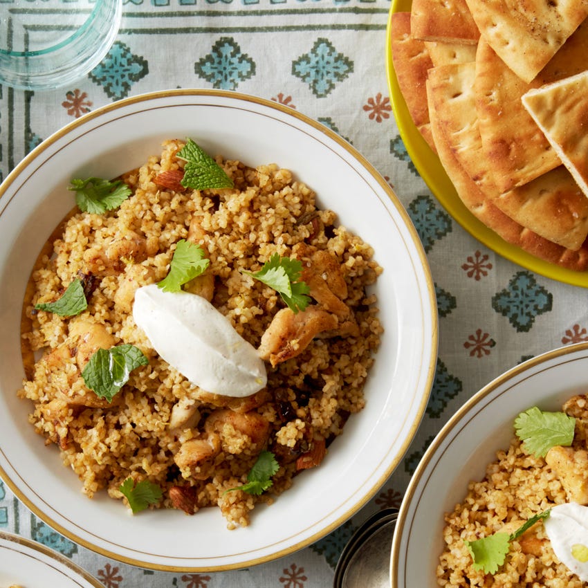 Recipe Za'atarSpiced Chicken & Bulgur with Yogurt Sauce & Pita Chips