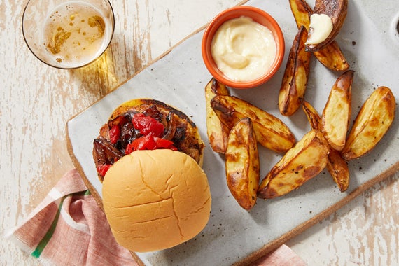 Hot Italian Pork Sausage Burgers with Potato Wedges & Aioli-image