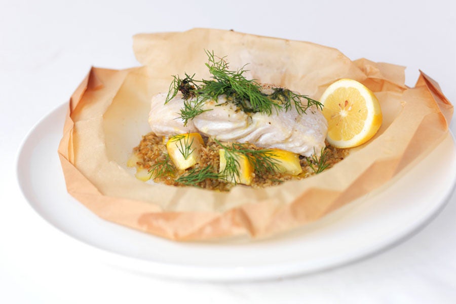 Recipe White Fish "En Papillote" with Freekeh Blue Apron