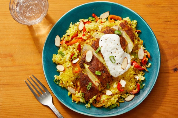 Spiced Chicken & Saffron Rice with Almonds & Lemon Yogurt-image
