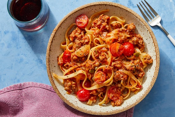 Fettuccine & Pork Ragù with Fresh Tomatoes  & Olives-image