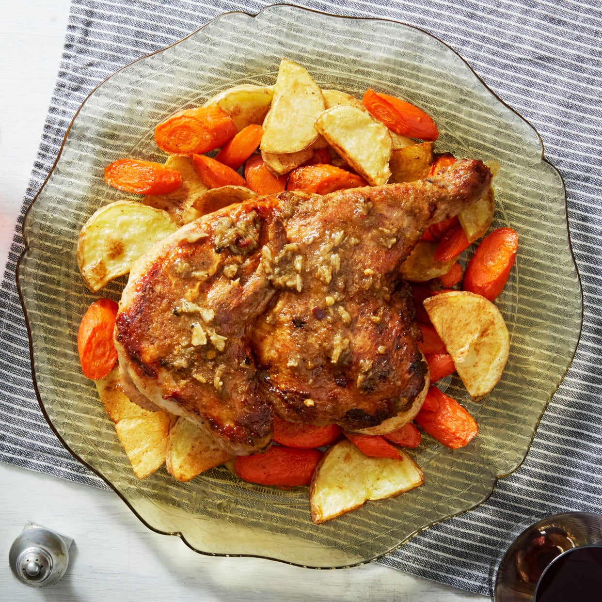 Recipe Chicken Under a "Brick" with Roasted Vegetables & Italian