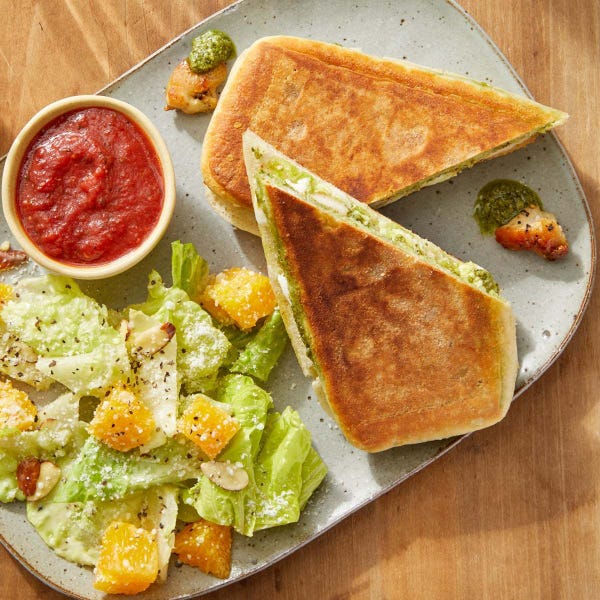 Recipe Pesto Chicken Paninis with Orange & Almond Salad Blue Apron