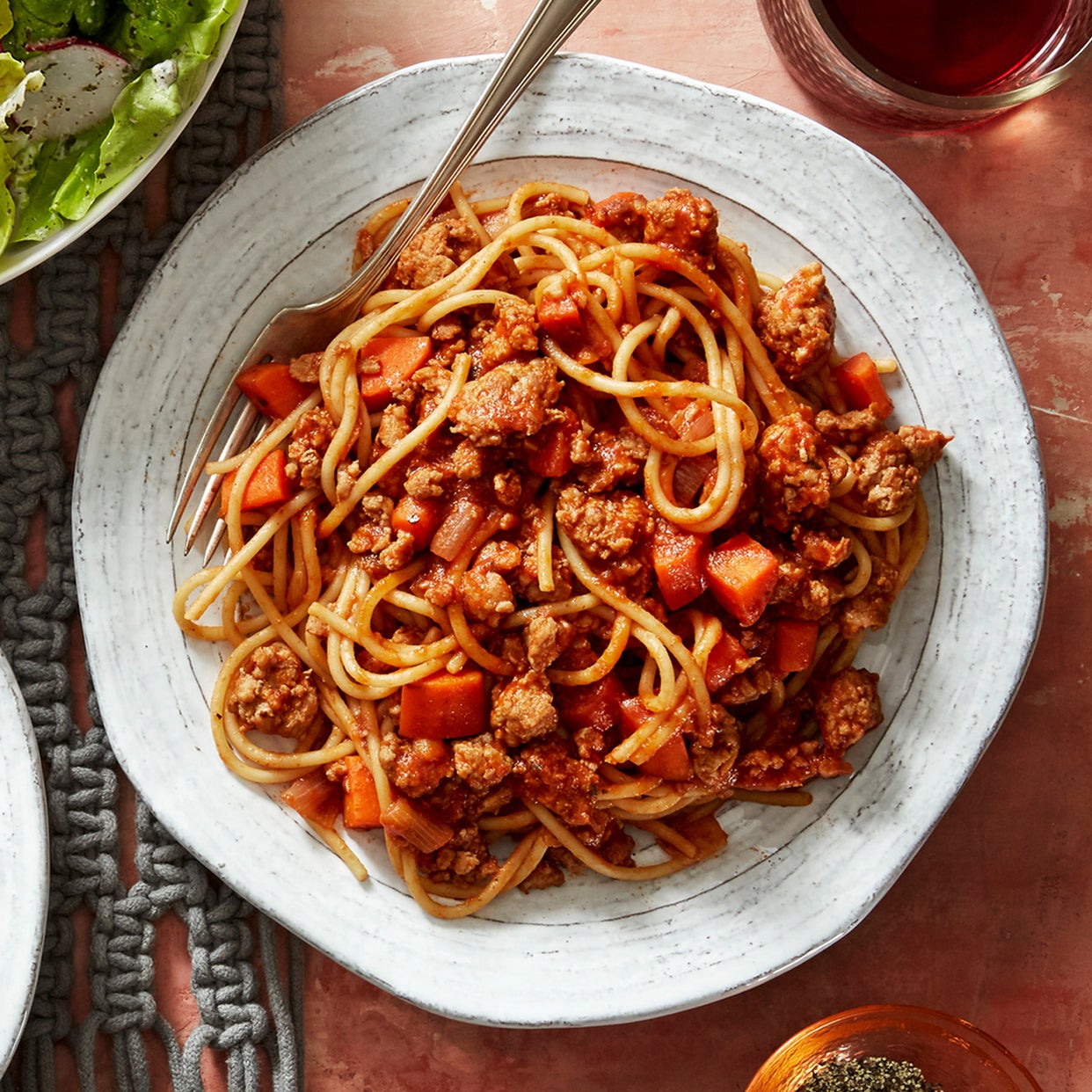 Recipe: Spaghetti Bolognese with Butter Lettuce Salad & Creamy Italian ...