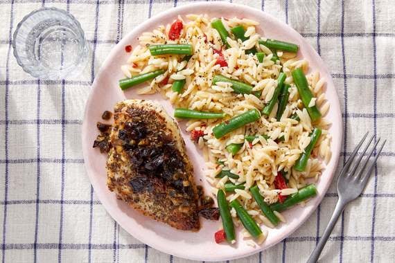 Seared Chicken & Vegetable Orzo with Brown Sugar & Caper Pan Sauce-image