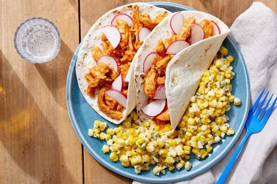 Shredded Guajillo Chicken Tacos with Spicy Corn Sauté-image
