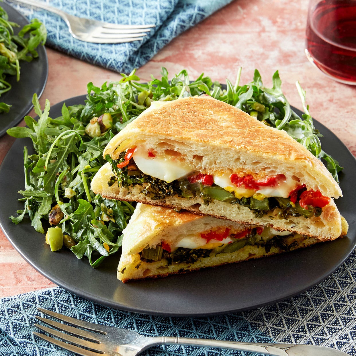 Recipe Baby Broccoli & Fontina Paninis with HardBoiled Egg & Arugula