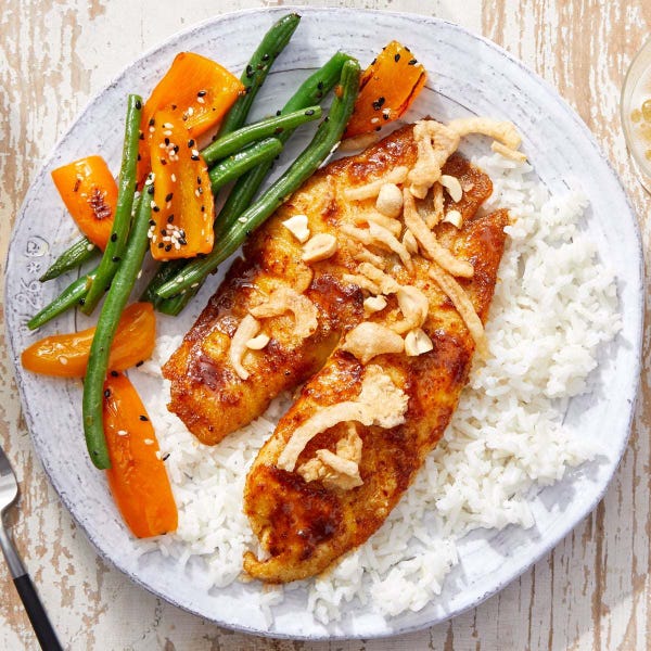 Recipe ThaiStyle Glazed Tilapia with Sautéed Vegetables & Crispy