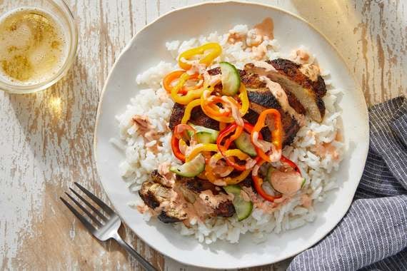 Caribbean-Spiced Chicken Thighs with Coconut Rice & Sambal Mayo-image