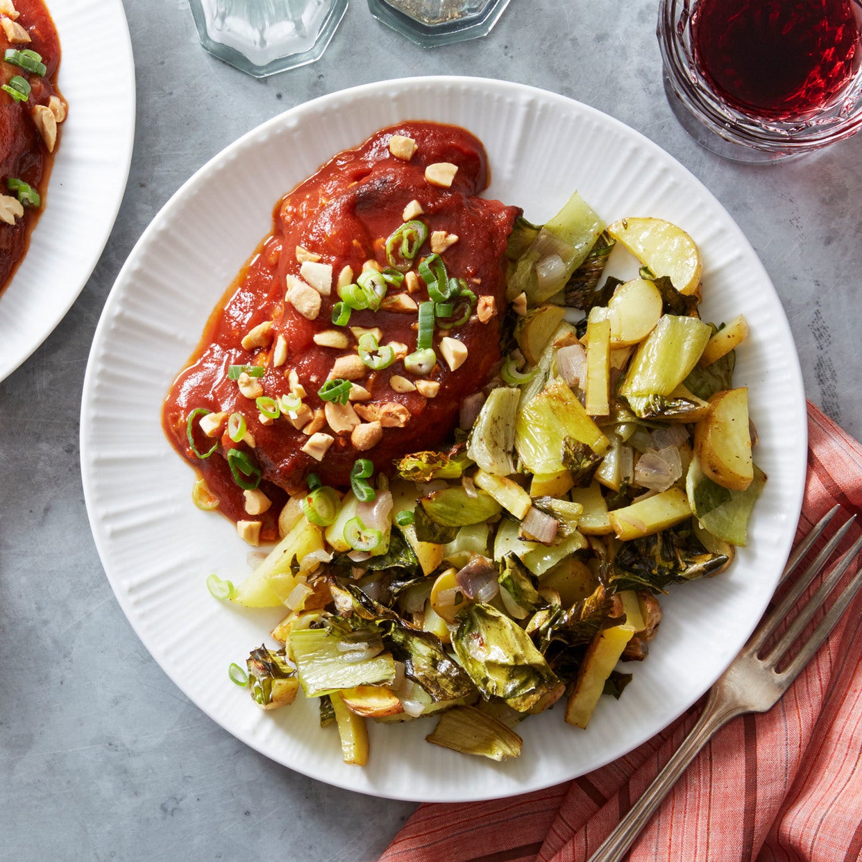 Recipe Sweet & Sour Pork Chops with Roasted Potatoes, Shallots, & Bok