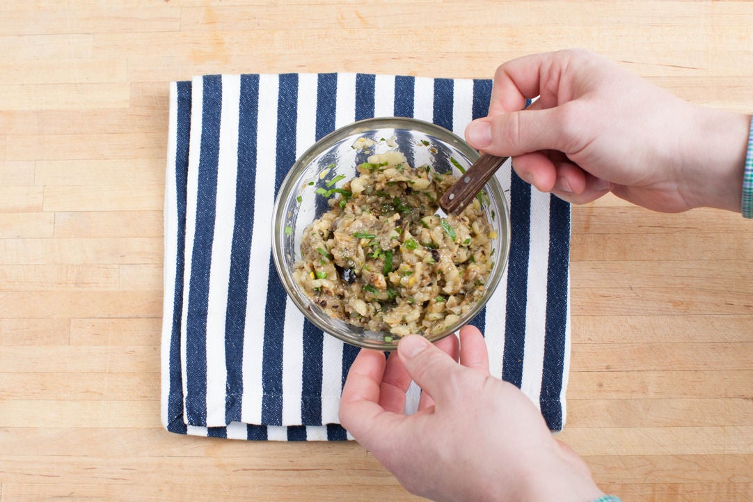 Recipe Grilled Shrimp Cocktail with Eggplant Caponata & Asparagus