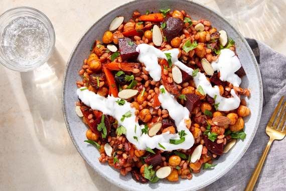 Mediterranean Chickpea Grain Bowls with Glazed Carrots, Dates & Lemon Yogurt-image