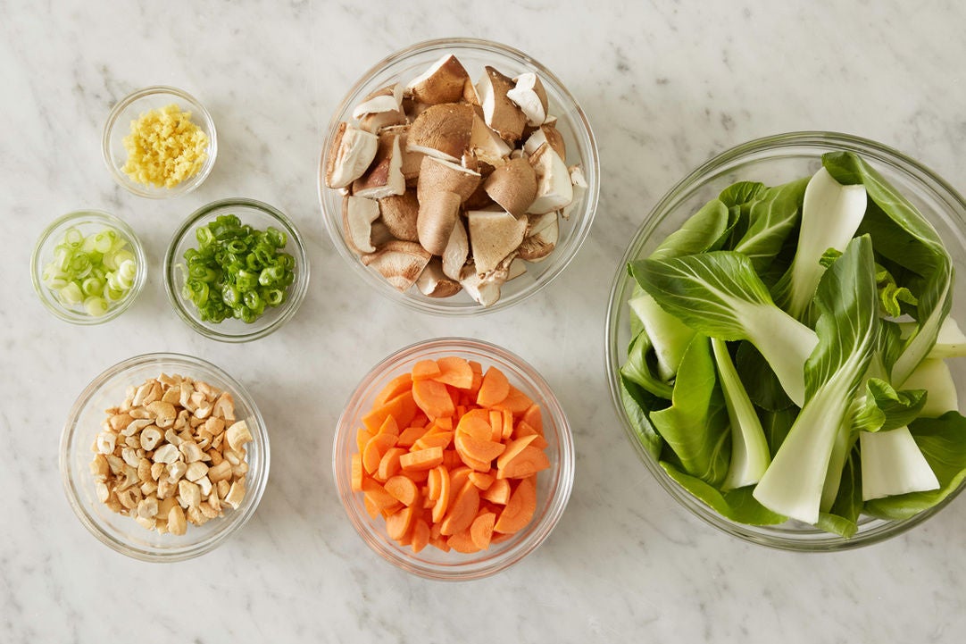 Recipe Bok Choy & Shiitake Fried Rice with Fried Eggs & Cashews Blue Apron