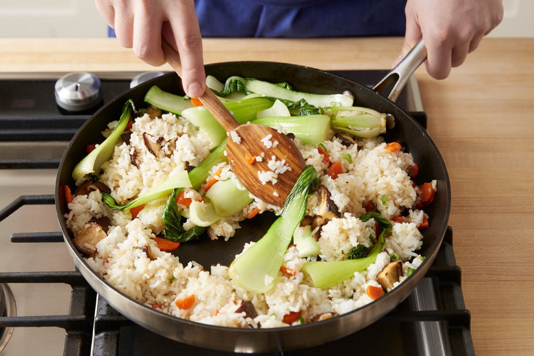 Recipe Bok Choy & Shiitake Fried Rice with Fried Eggs & Cashews Blue