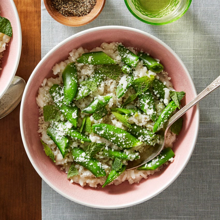 Recipe Sugar Snap Pea Risotto with Mascarpone Cheese & Mint Blue Apron