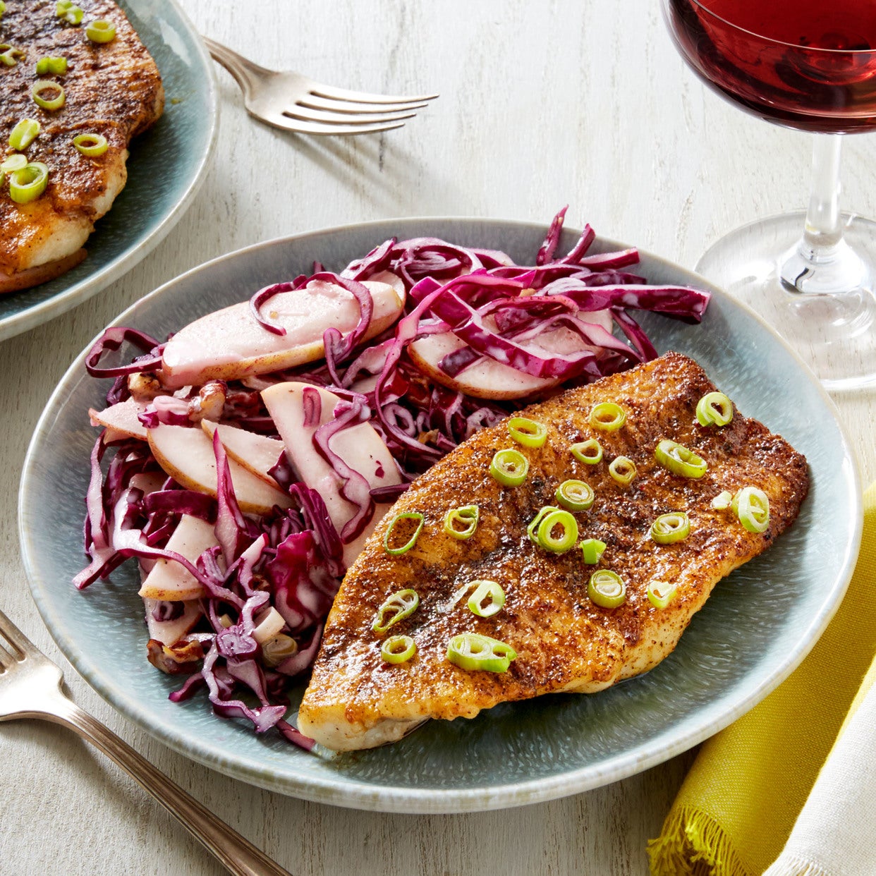 Recipe NashvilleStyle Hot Catfish with Red Cabbage, Apple, & Pecan