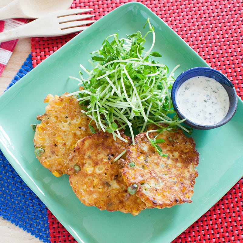 Recipe Crispy Sweet Corn & Pea Fritters with Rémoulade & with Pea