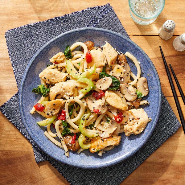 Recipe OnePot Chicken & Udon Noodles with Spicy SoyMiso Sauce Blue