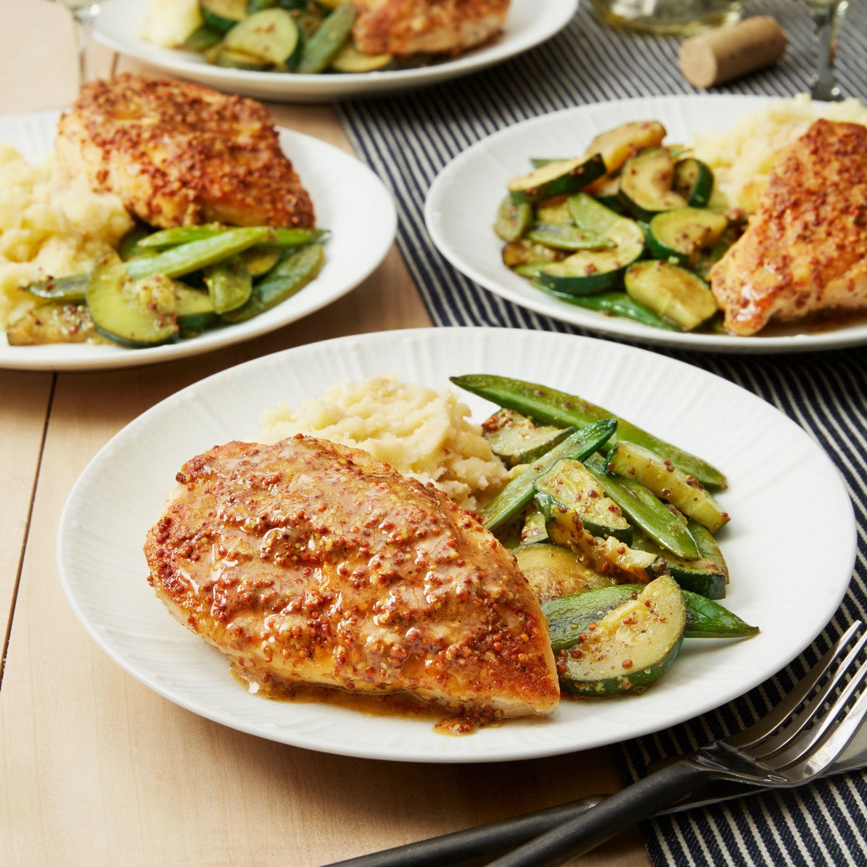 Recipe Seared Chicken & Mustard Pan Sauce with Summer Squash & Garlic