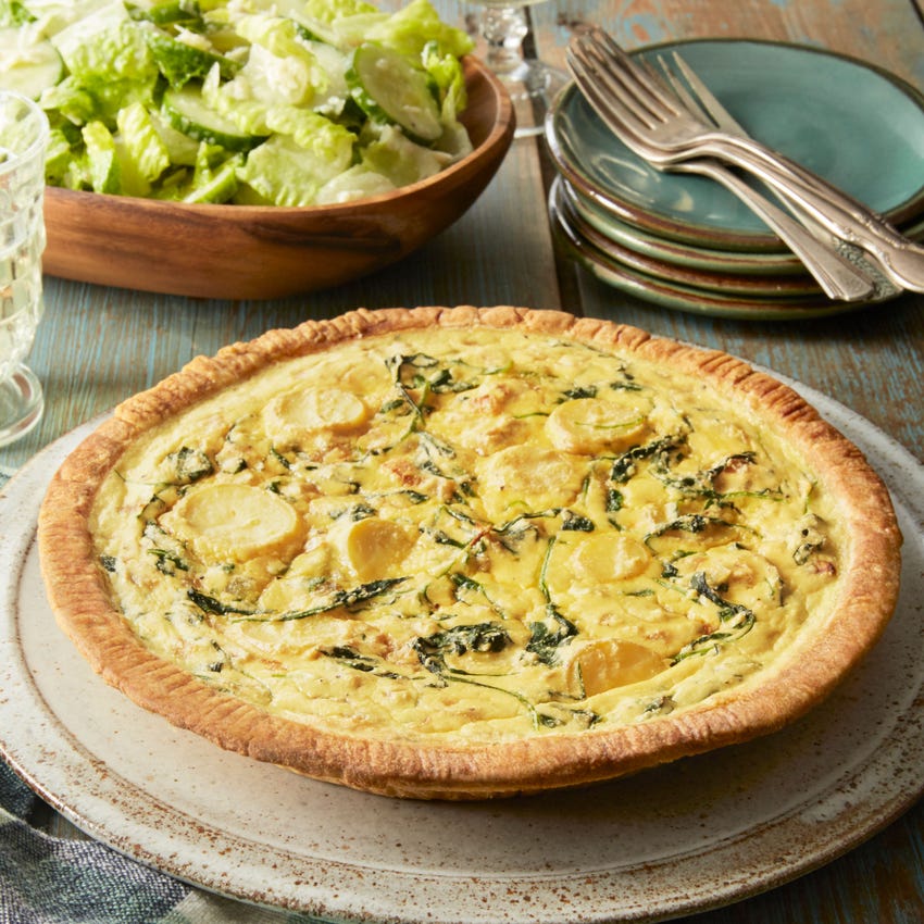 Recipe Fingerling Potato Ricotta Quiche With Romaine Cucumber Salad Blue Apron