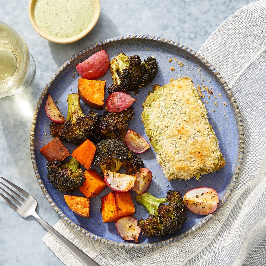 Recipe Sheet Pan Pesto Salmon with a Roasted Vegetable