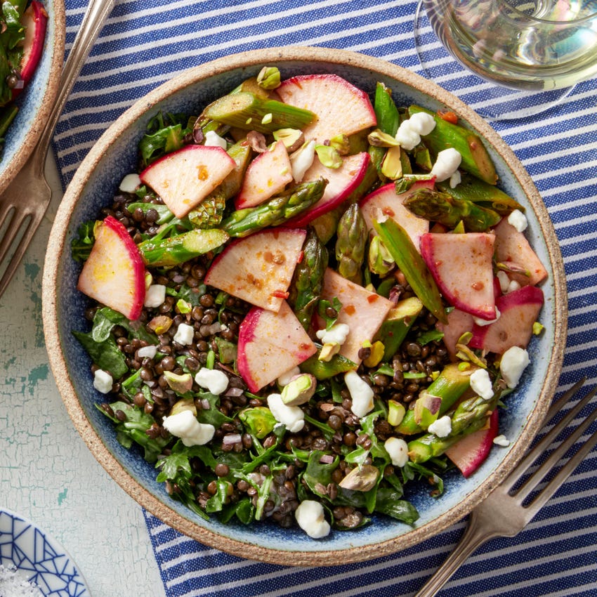 Recipe Black Lentil Salad with Spicy Blistered Snap Peas & Asparagus