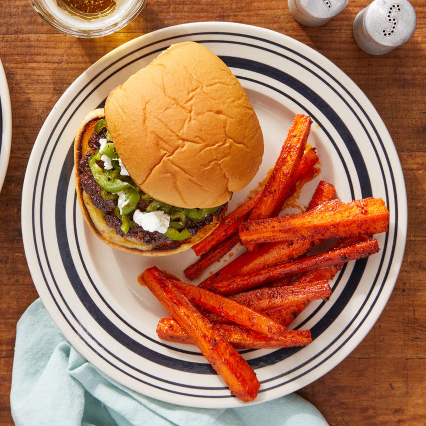 Recipe Jalapeño Burgers with Goat Cheese & Smoky Roasted Carrots