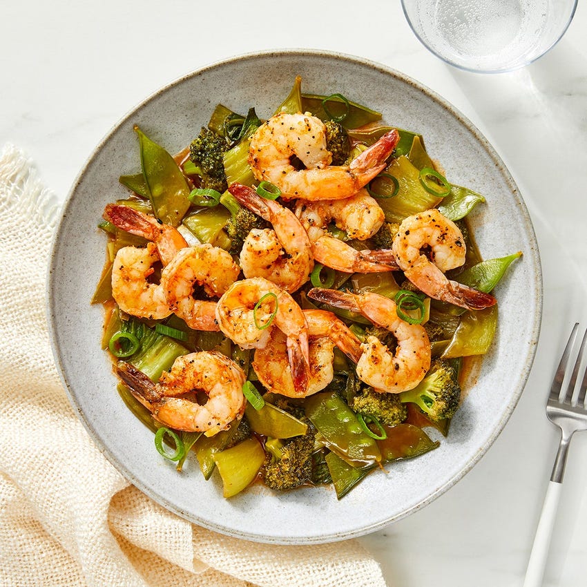 Recipe: Ginger Shrimp with Broccoli, Snow Peas & Bok Choy - Blue Apron