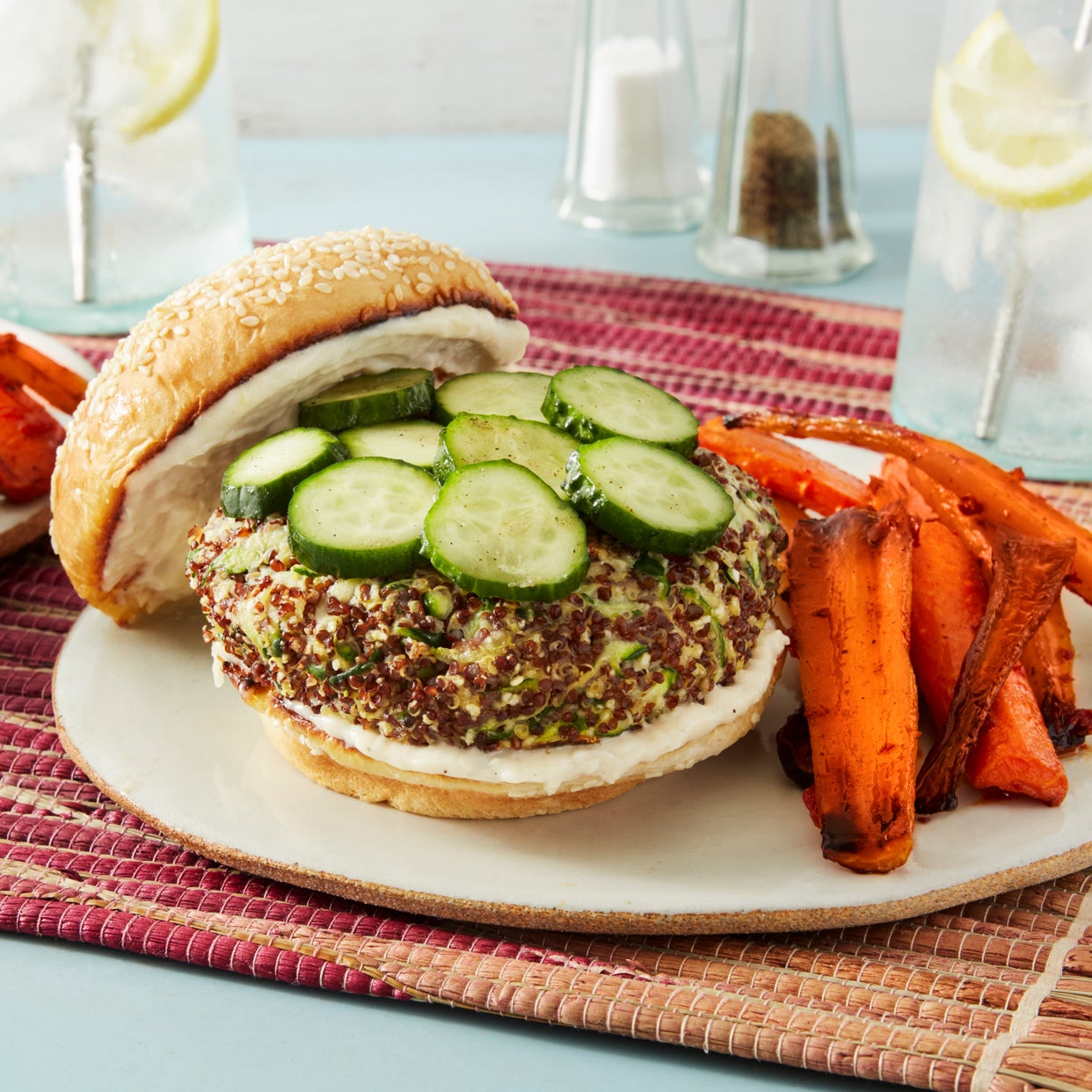 Recipe Summer Squash & Quinoa Burgers with Spicy Roasted Carrots