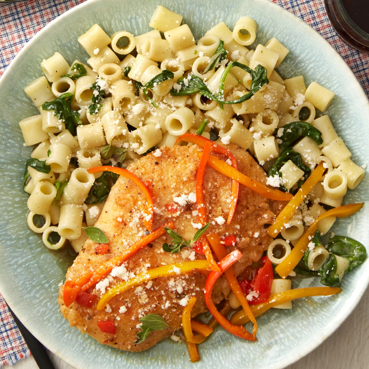 Recipe Sweet Pepper Chicken with Ditali Pasta & Spinach Blue Apron