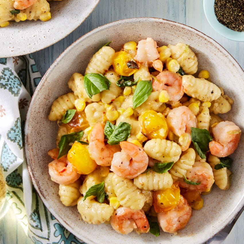 Recipe Shrimp & Fresh Gnocchi with Corn, Basil, & Cherry Tomatoes