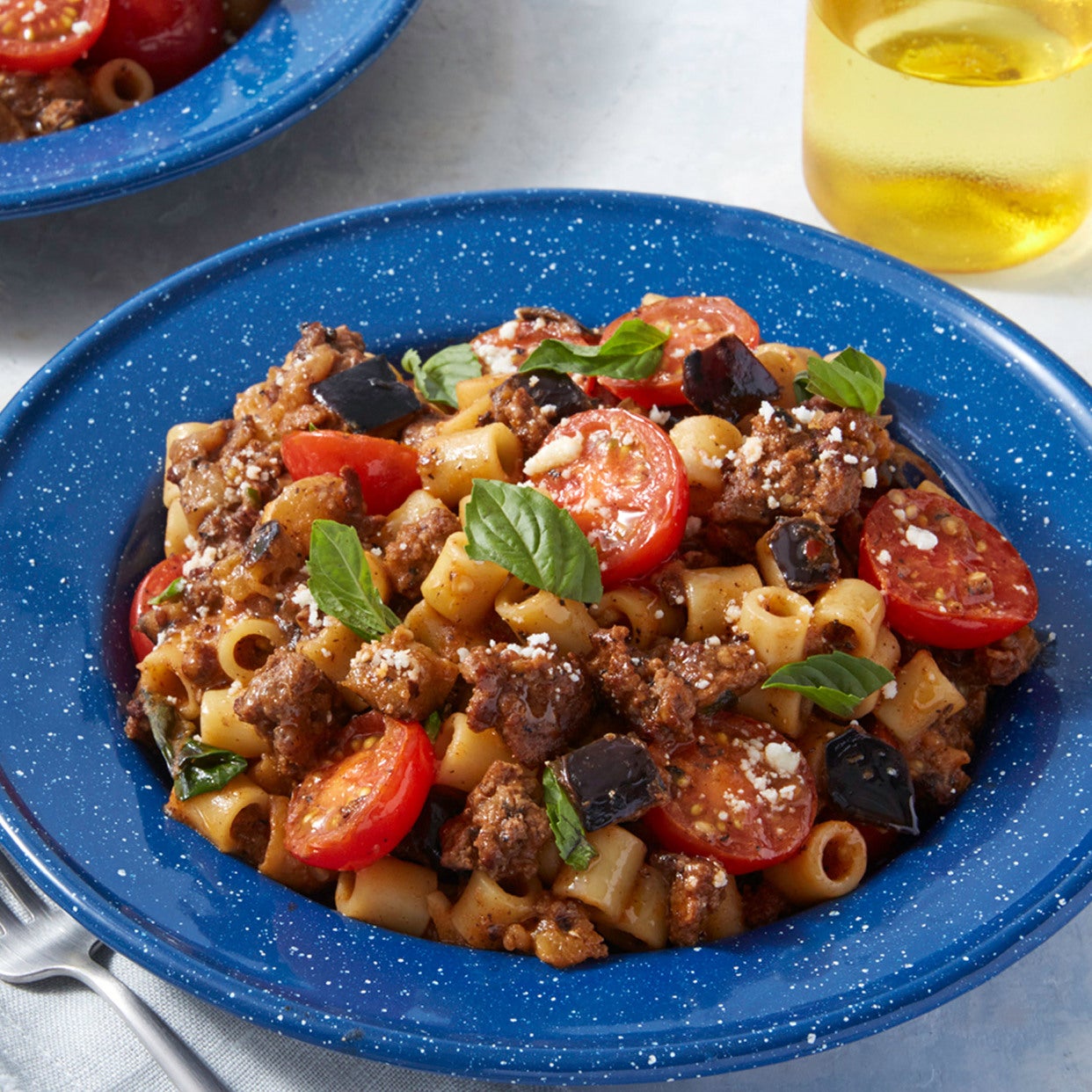 Ditali Pasta & Beef Ragù with Eggplant & Cherry Tomato