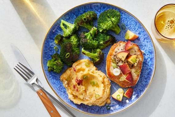 Seared Pork Chops & Nectarine Salsa With Pimento Cheese Mashed Potatoes-image