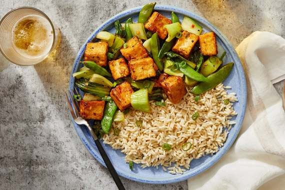 General Tso's-Style Tofu with Snap Peas & White Rice-image